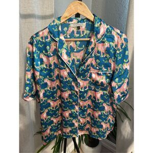 Their Nibs Satin Pajama Top Girly Pink‎ Cheetah Large